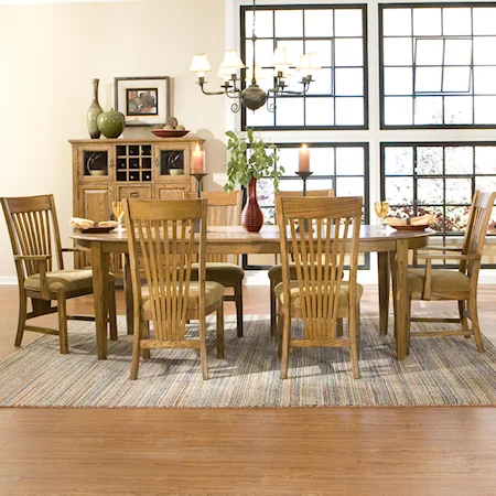 7 Piece Oval Table with Slat Back Arm Chairs and Slat Back Side Chairs Set